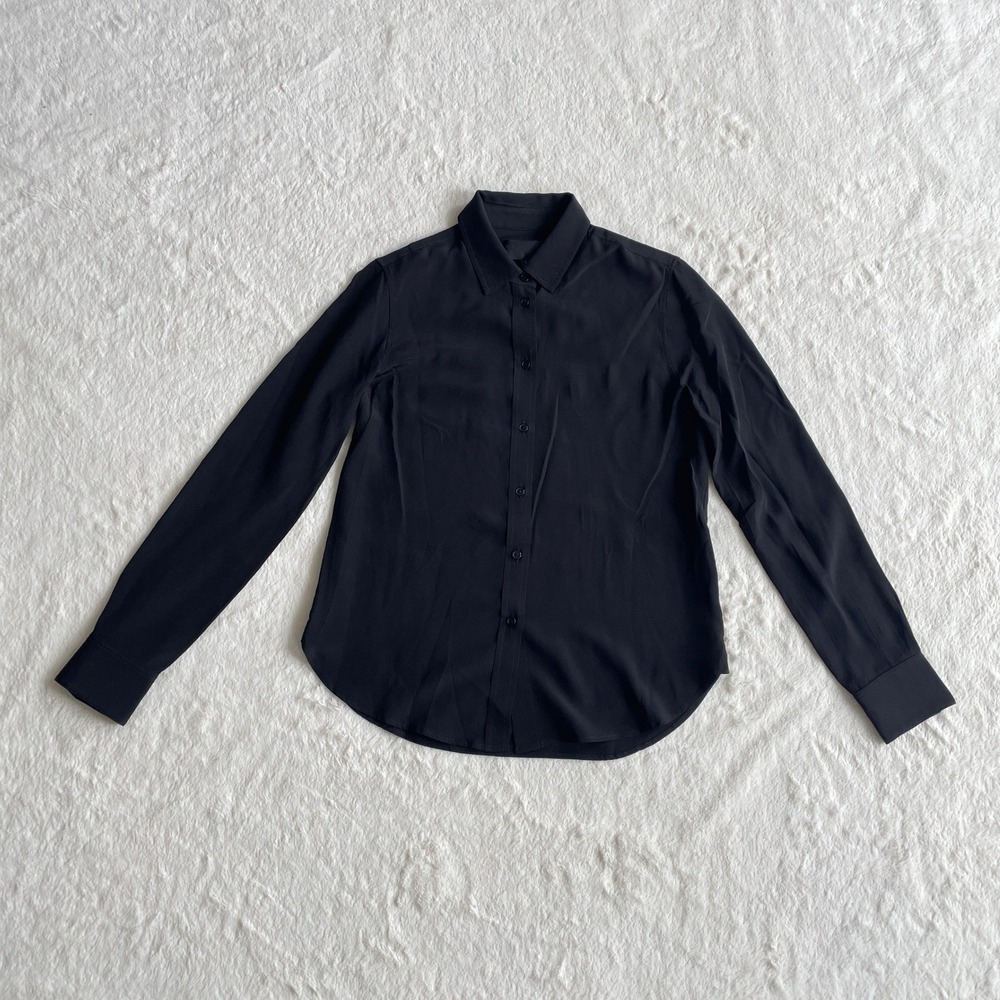 Nili Lotan Black 100% Silk Button Down Shirt Long Sleeve Blouse XS Made in USA